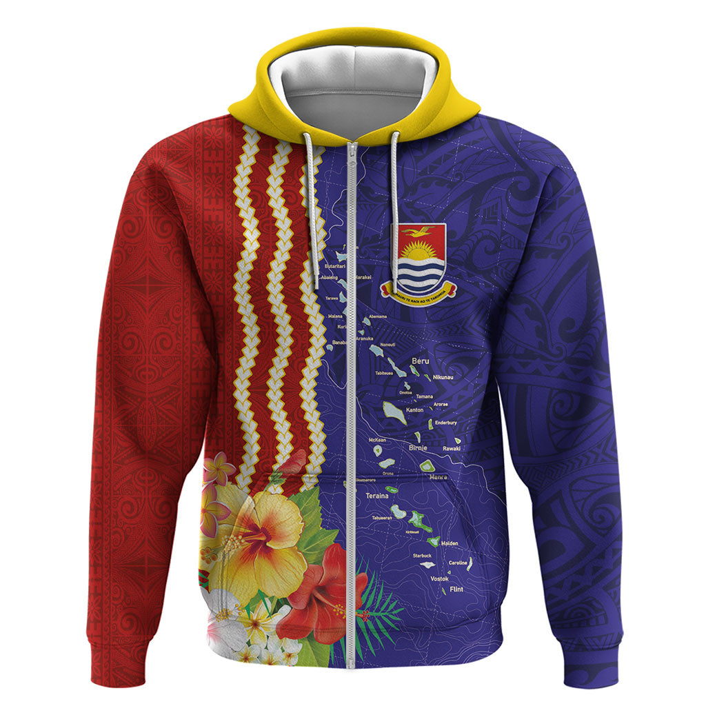 Kiribati Heritage Zip Hoodie Map of the Islands and Polynesia Pattern LT03 Zip Hoodie Multicolor - Polynesian Pride