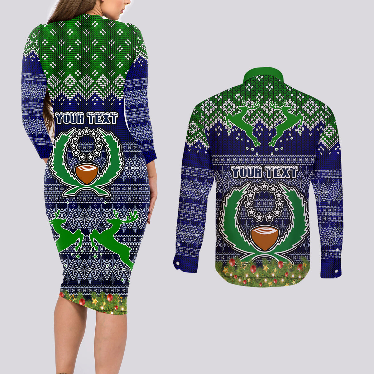 Personalised Pohnpei State Christmas Couples Matching Long Sleeve Bodycon Dress and Long Sleeve Button Shirts Coat of Arms Beautiful Merry Xmas Snowflake LT03 - Polynesian Pride