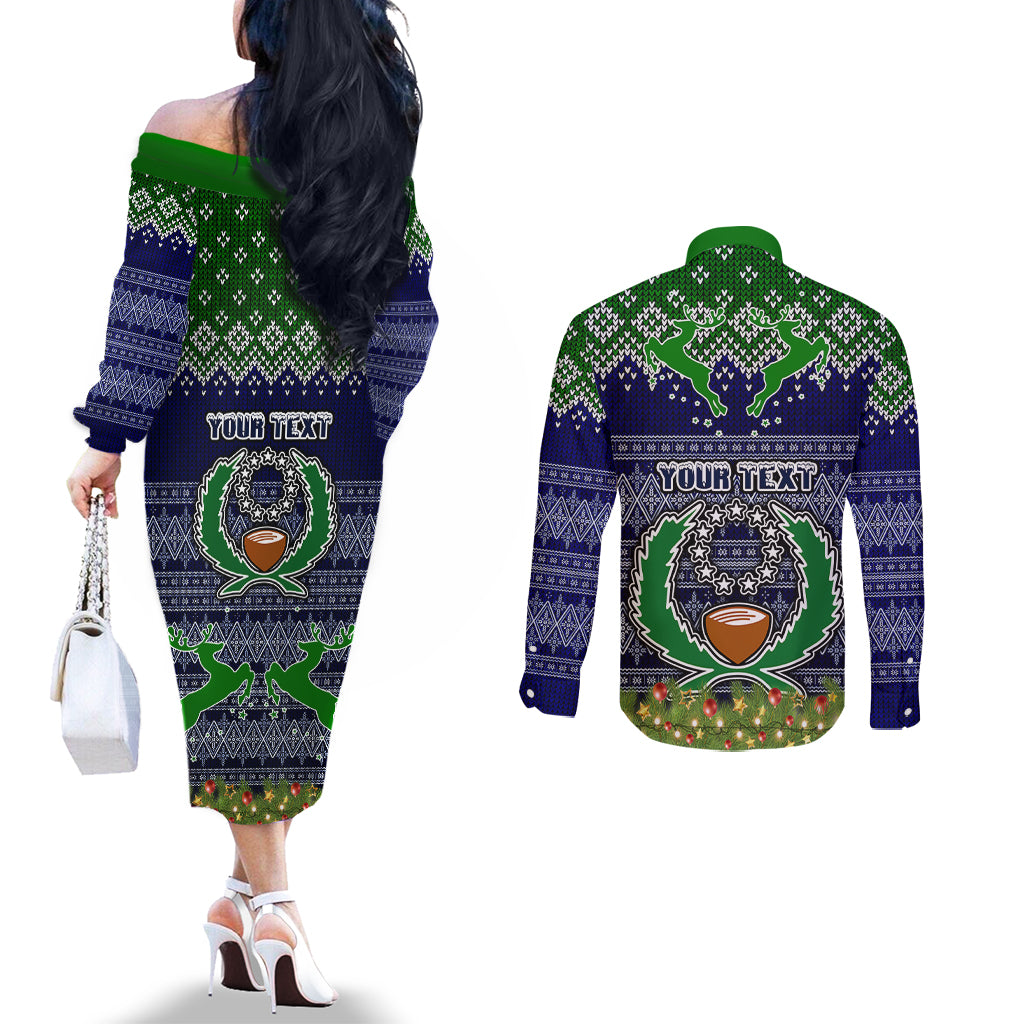 Personalised Pohnpei State Christmas Couples Matching Off The Shoulder Long Sleeve Dress and Long Sleeve Button Shirts Coat of Arms Beautiful Merry Xmas Snowflake LT03 - Polynesian Pride