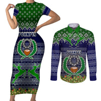 Personalised Pohnpei State Christmas Couples Matching Short Sleeve Bodycon Dress and Long Sleeve Button Shirts Coat of Arms Beautiful Merry Xmas Snowflake LT03 Blue - Polynesian Pride