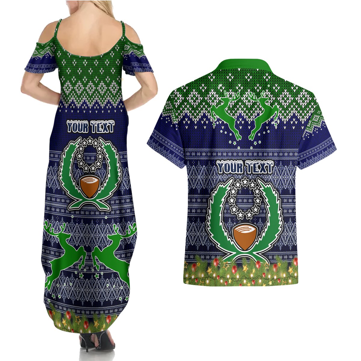 Personalised Pohnpei State Christmas Couples Matching Summer Maxi Dress and Hawaiian Shirt Coat of Arms Beautiful Merry Xmas Snowflake LT03 - Polynesian Pride