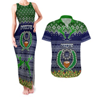 Personalised Pohnpei State Christmas Couples Matching Tank Maxi Dress and Hawaiian Shirt Coat of Arms Beautiful Merry Xmas Snowflake LT03 Blue - Polynesian Pride