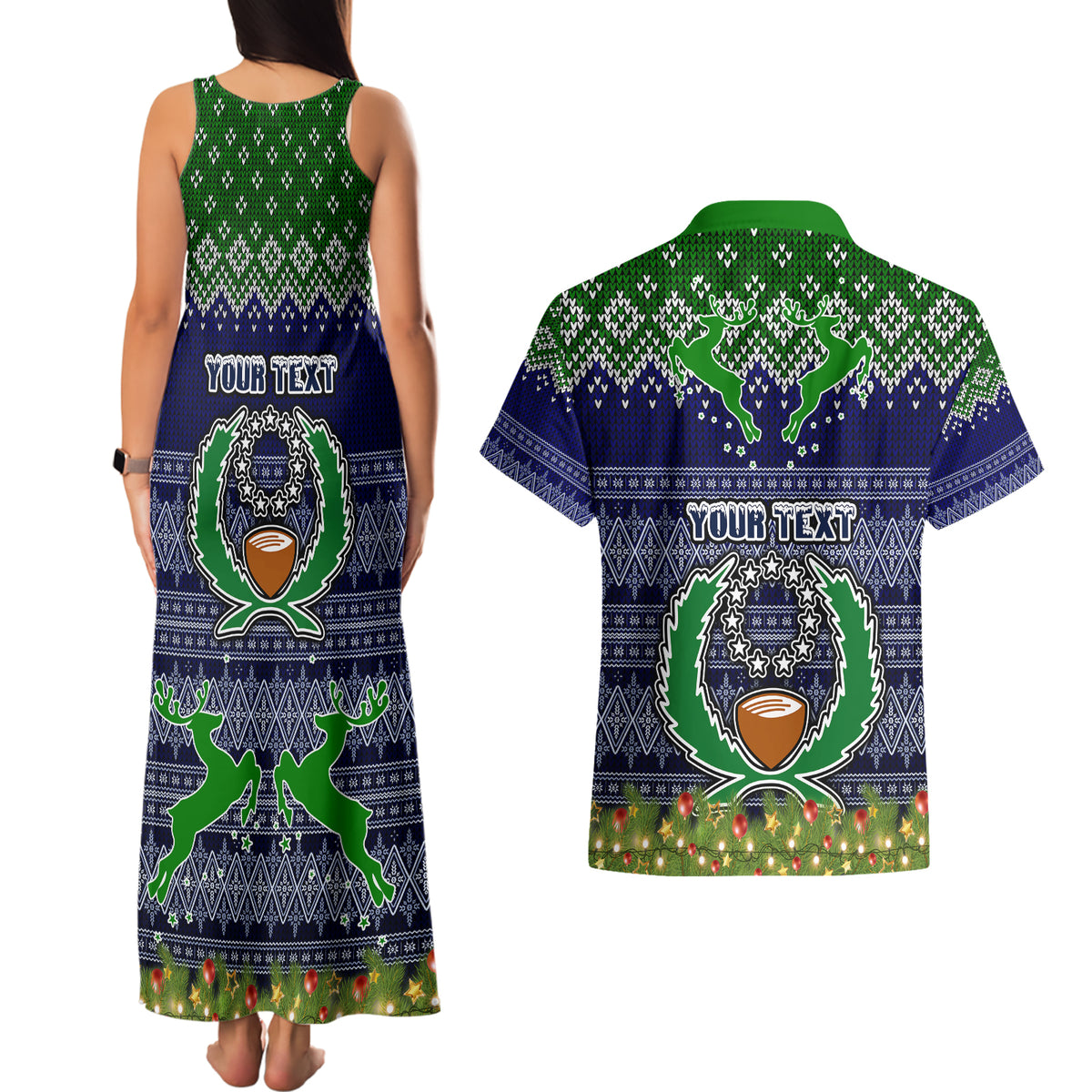 Personalised Pohnpei State Christmas Couples Matching Tank Maxi Dress and Hawaiian Shirt Coat of Arms Beautiful Merry Xmas Snowflake LT03 - Polynesian Pride