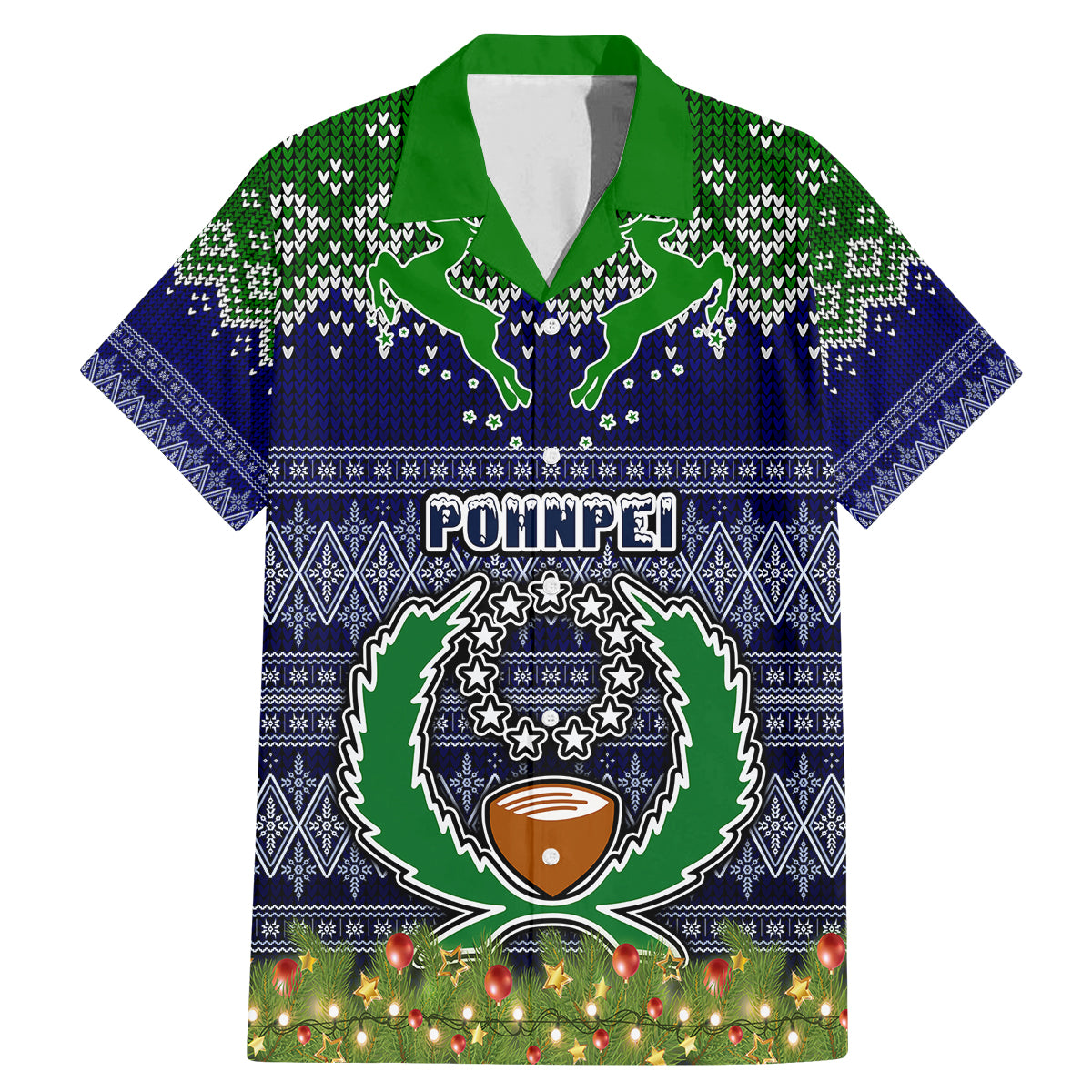 Personalised Pohnpei State Christmas Family Matching Mermaid Dress and Hawaiian Shirt Coat of Arms Beautiful Merry Xmas Snowflake LT03 Dad's Shirt - Short Sleeve Blue - Polynesian Pride