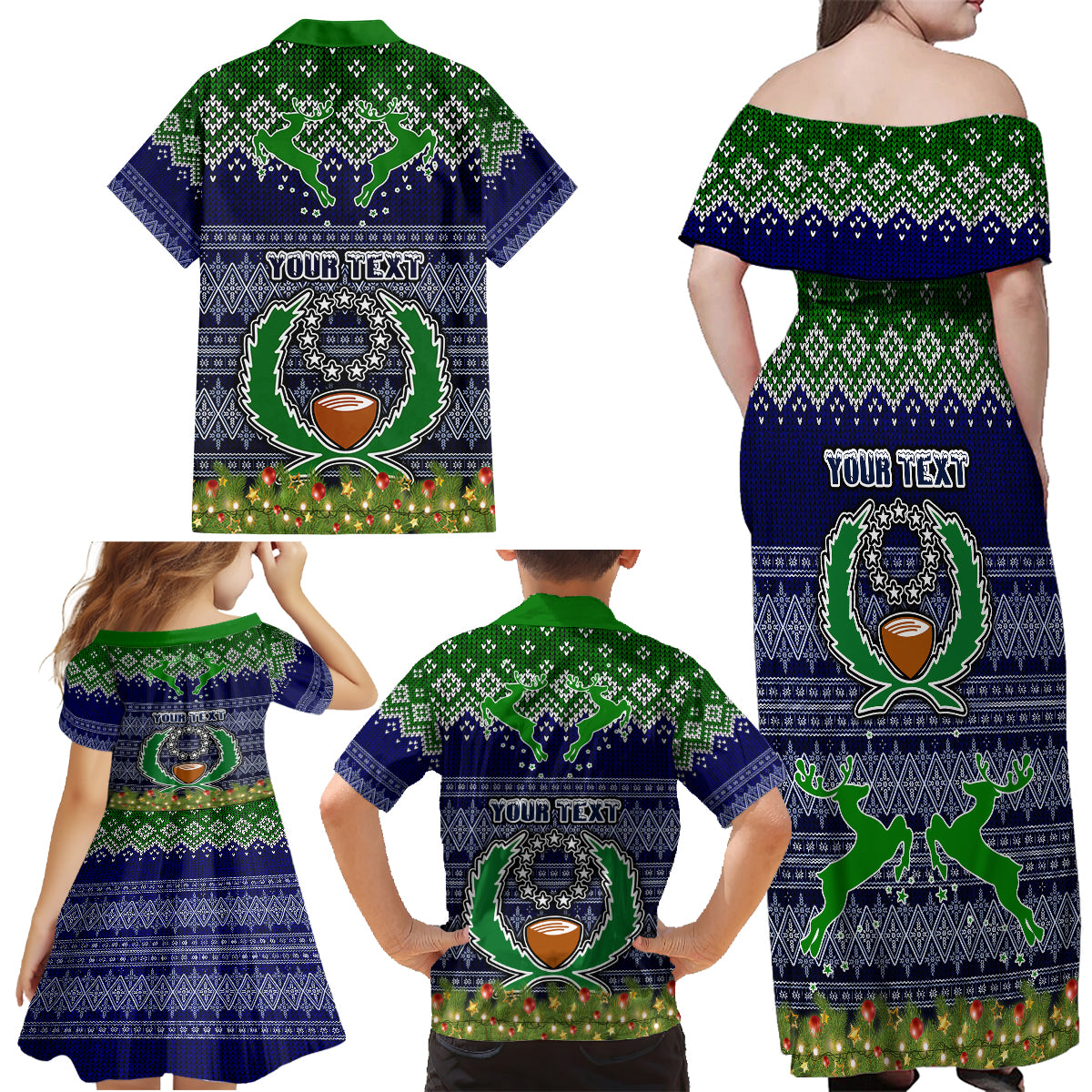 Personalised Pohnpei State Christmas Family Matching Off Shoulder Long Sleeve Dress and Hawaiian Shirt Coat of Arms Beautiful Merry Xmas Snowflake LT03 - Polynesian Pride