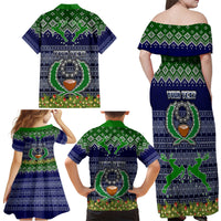 Personalised Pohnpei State Christmas Family Matching Off Shoulder Long Sleeve Dress and Hawaiian Shirt Coat of Arms Beautiful Merry Xmas Snowflake LT03 - Polynesian Pride