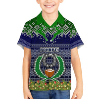Personalised Pohnpei State Christmas Family Matching Off Shoulder Long Sleeve Dress and Hawaiian Shirt Coat of Arms Beautiful Merry Xmas Snowflake LT03 Son's Shirt Blue - Polynesian Pride