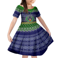 Personalised Pohnpei State Christmas Family Matching Off Shoulder Maxi Dress and Hawaiian Shirt Coat of Arms Beautiful Merry Xmas Snowflake LT03 Daughter's Dress Blue - Polynesian Pride