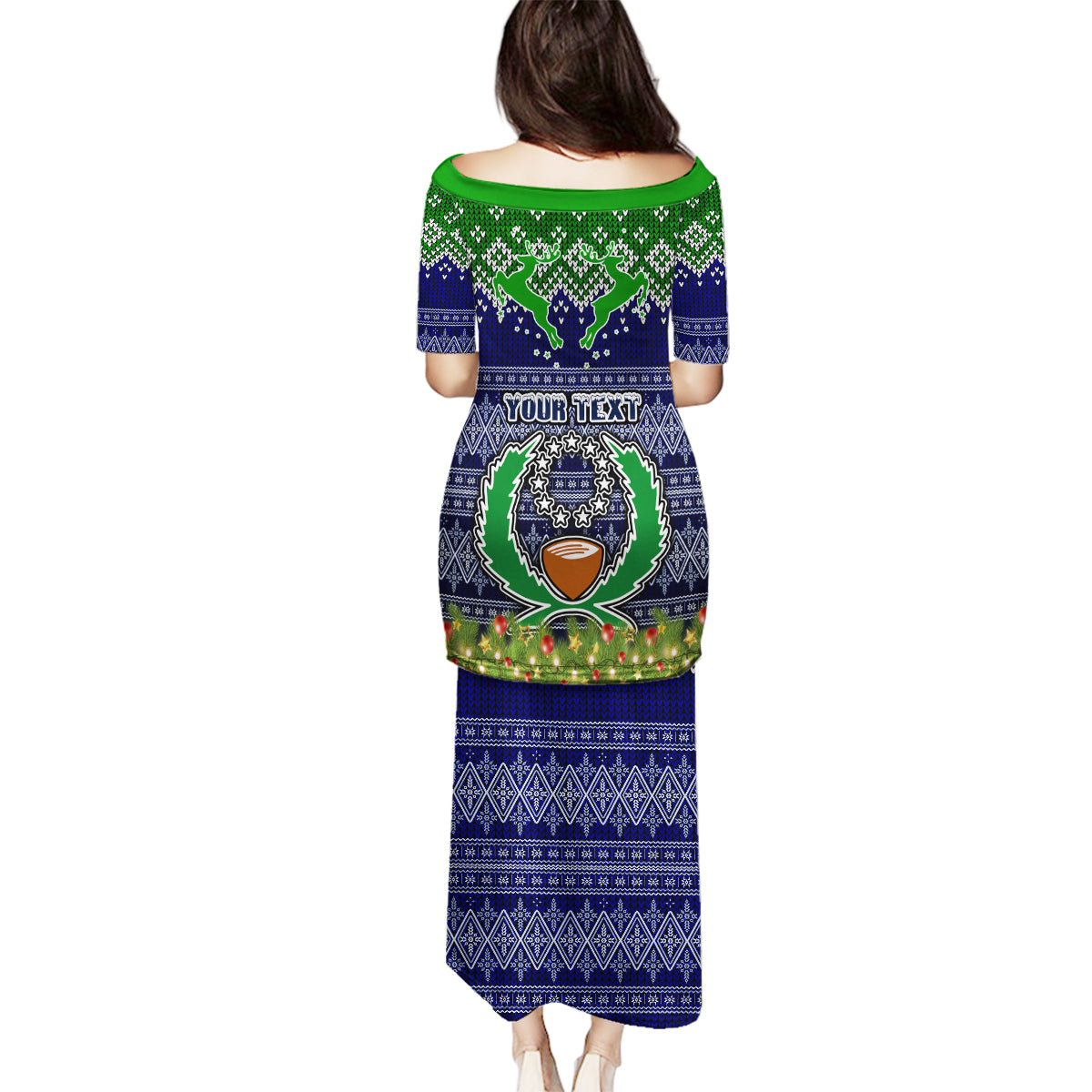 Personalised Pohnpei State Christmas Family Matching Puletasi Dress and Hawaiian Shirt Coat of Arms Beautiful Merry Xmas Snowflake LT03 - Polynesian Pride