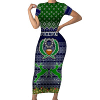 Personalised Pohnpei State Christmas Family Matching Short Sleeve Bodycon Dress and Hawaiian Shirt Coat of Arms Beautiful Merry Xmas Snowflake LT03 Mom's Dress Blue - Polynesian Pride