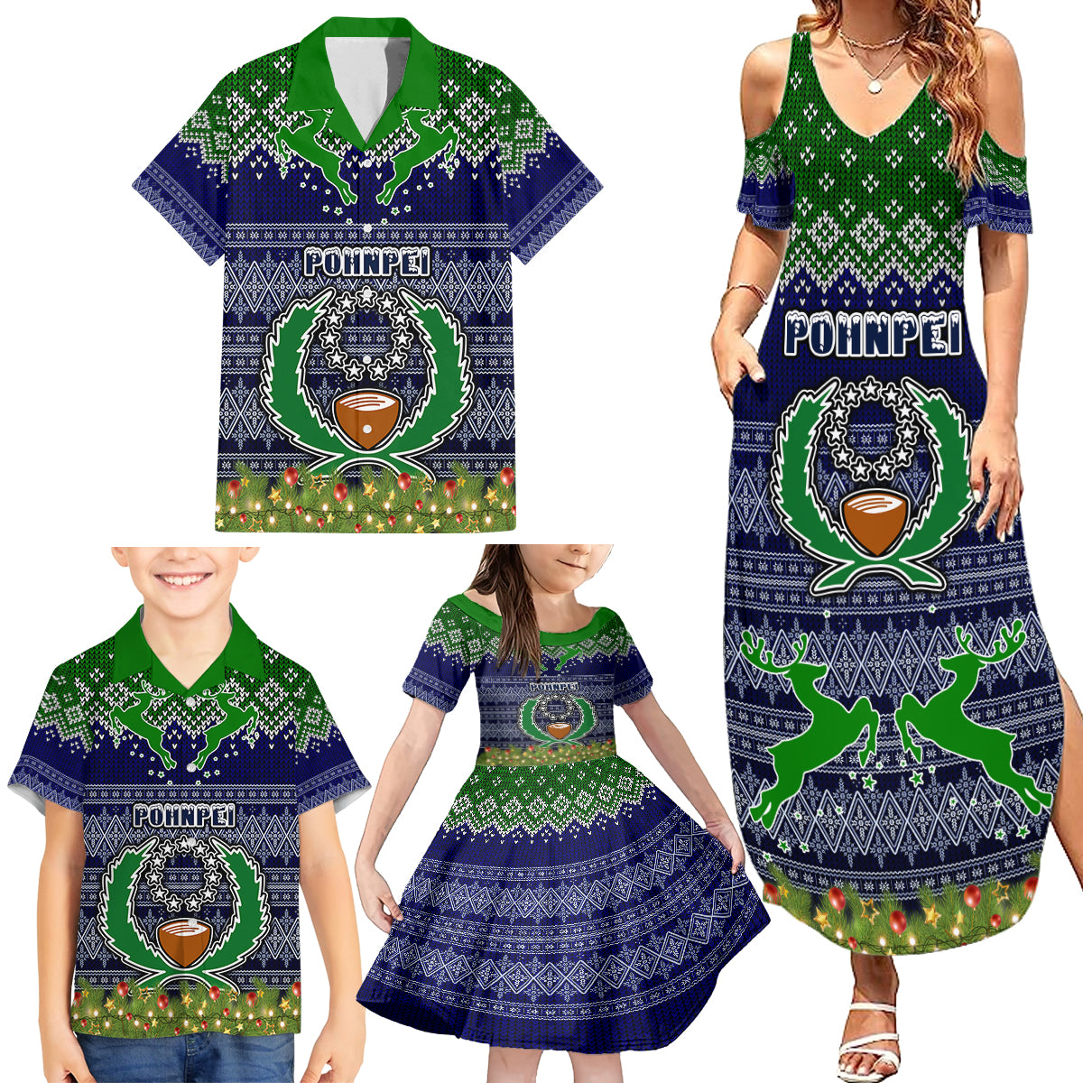 Personalised Pohnpei State Christmas Family Matching Summer Maxi Dress and Hawaiian Shirt Coat of Arms Beautiful Merry Xmas Snowflake LT03 - Polynesian Pride