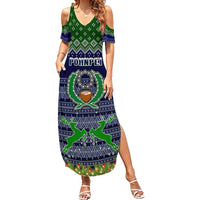 Personalised Pohnpei State Christmas Family Matching Summer Maxi Dress and Hawaiian Shirt Coat of Arms Beautiful Merry Xmas Snowflake LT03 Mom's Dress Blue - Polynesian Pride