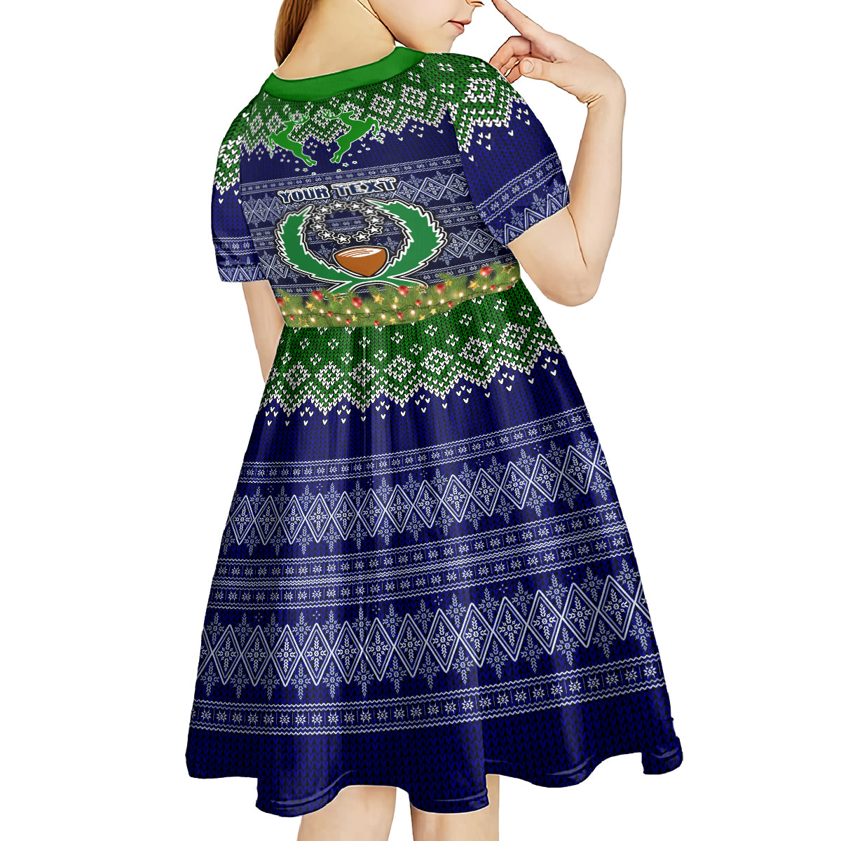 personalised-pohnpei-state-christmas-kid-short-sleeve-dress-coat-of-arms-beautiful-merry-xmas-snowflake