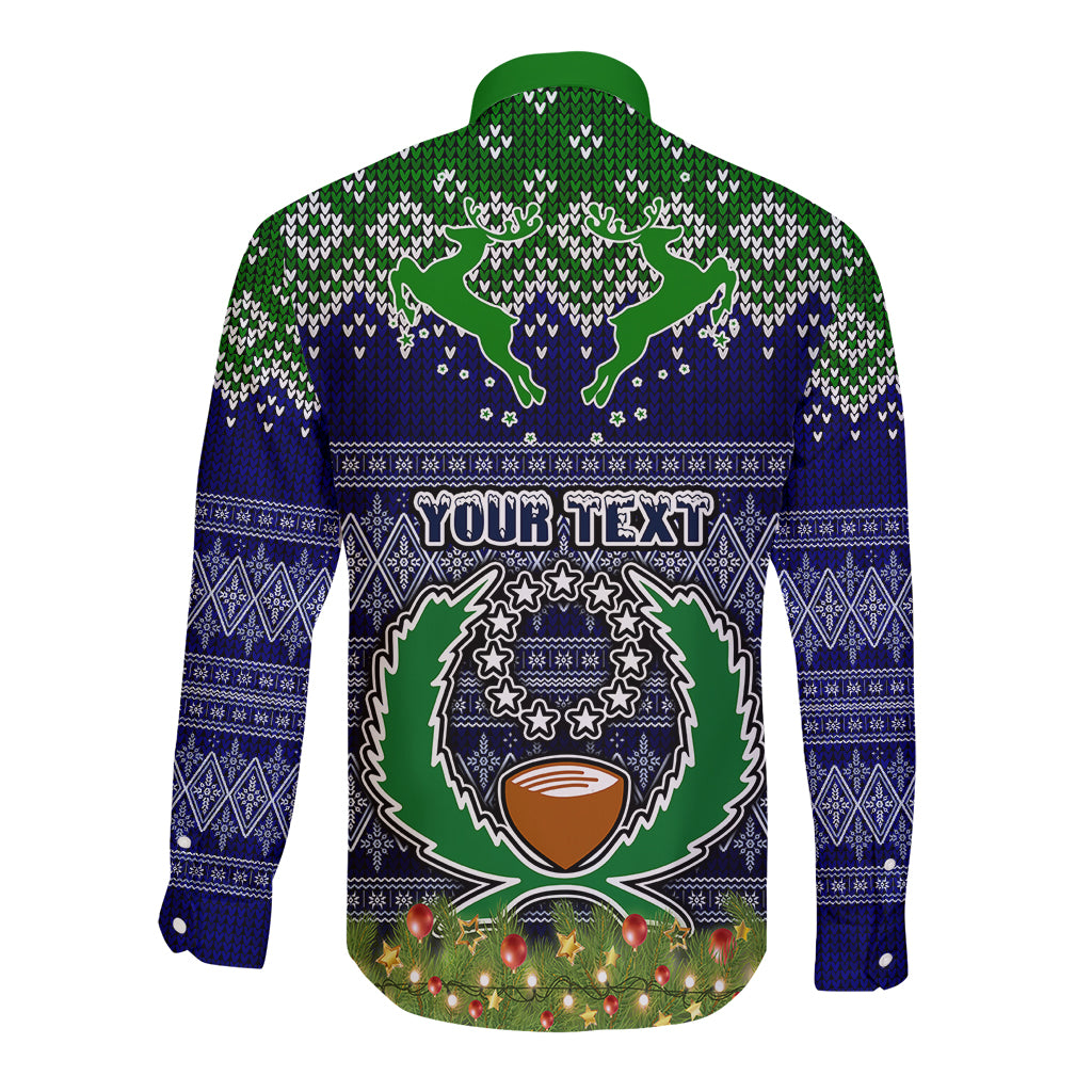 personalised-pohnpei-state-christmas-long-sleeve-button-shirt-coat-of-arms-beautiful-merry-xmas-snowflake