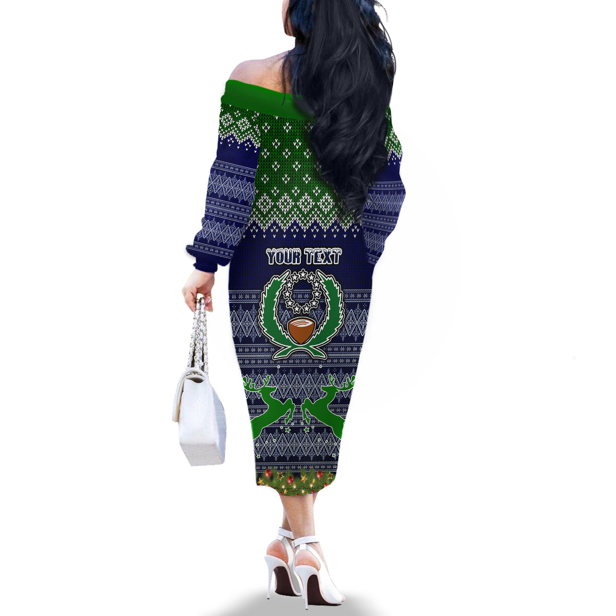 personalised-pohnpei-state-christmas-off-the-shoulder-long-sleeve-dress-coat-of-arms-beautiful-merry-xmas-snowflake