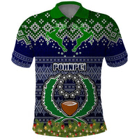 Personalised Pohnpei State Christmas Polo Shirt Coat of Arms Beautiful Merry Xmas Snowflake LT03 Blue - Polynesian Pride