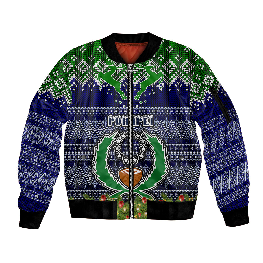 personalised-pohnpei-state-christmas-sleeve-zip-bomber-jacket-coat-of-arms-beautiful-merry-xmas-snowflake