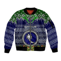 chuuk-state-christmas-sleeve-zip-bomber-jacket-coat-of-arms-beautiful-merry-xmas-snowflake