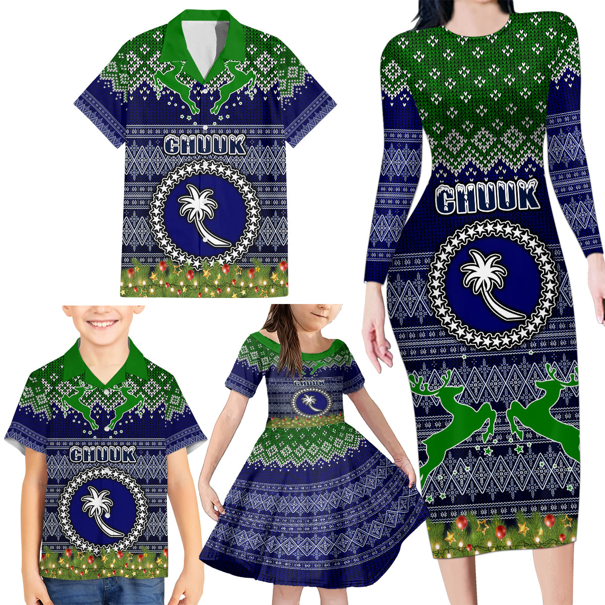 Personalised Chuuk State Christmas Family Matching Long Sleeve Bodycon Dress and Hawaiian Shirt Coat of Arms Beautiful Merry Xmas Snowflake LT03 - Polynesian Pride