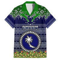 Personalised Chuuk State Christmas Family Matching Off Shoulder Long Sleeve Dress and Hawaiian Shirt Coat of Arms Beautiful Merry Xmas Snowflake LT03 Dad's Shirt - Short Sleeve Blue - Polynesian Pride