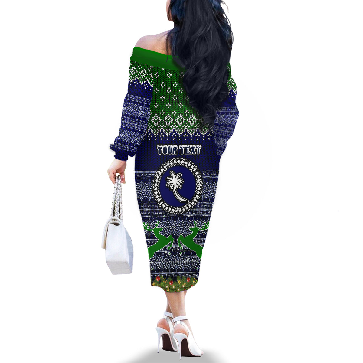 Personalised Chuuk State Christmas Family Matching Off Shoulder Long Sleeve Dress and Hawaiian Shirt Coat of Arms Beautiful Merry Xmas Snowflake LT03 - Polynesian Pride