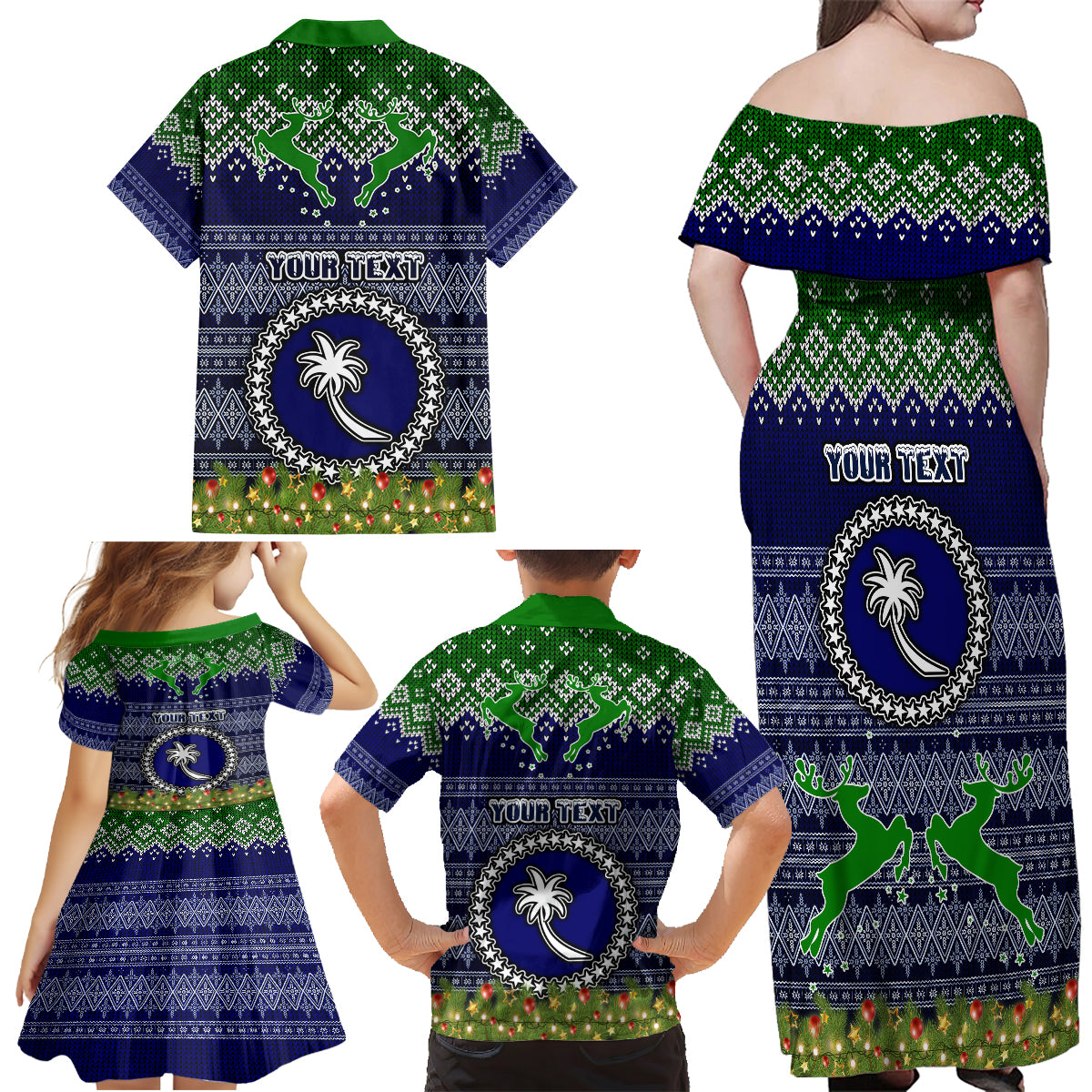 Personalised Chuuk State Christmas Family Matching Off Shoulder Maxi Dress and Hawaiian Shirt Coat of Arms Beautiful Merry Xmas Snowflake LT03 - Polynesian Pride