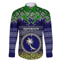 Personalised Chuuk State Christmas Family Matching Off Shoulder Maxi Dress and Hawaiian Shirt Coat of Arms Beautiful Merry Xmas Snowflake LT03 Dad's Shirt - Short Sleeve Blue - Polynesian Pride