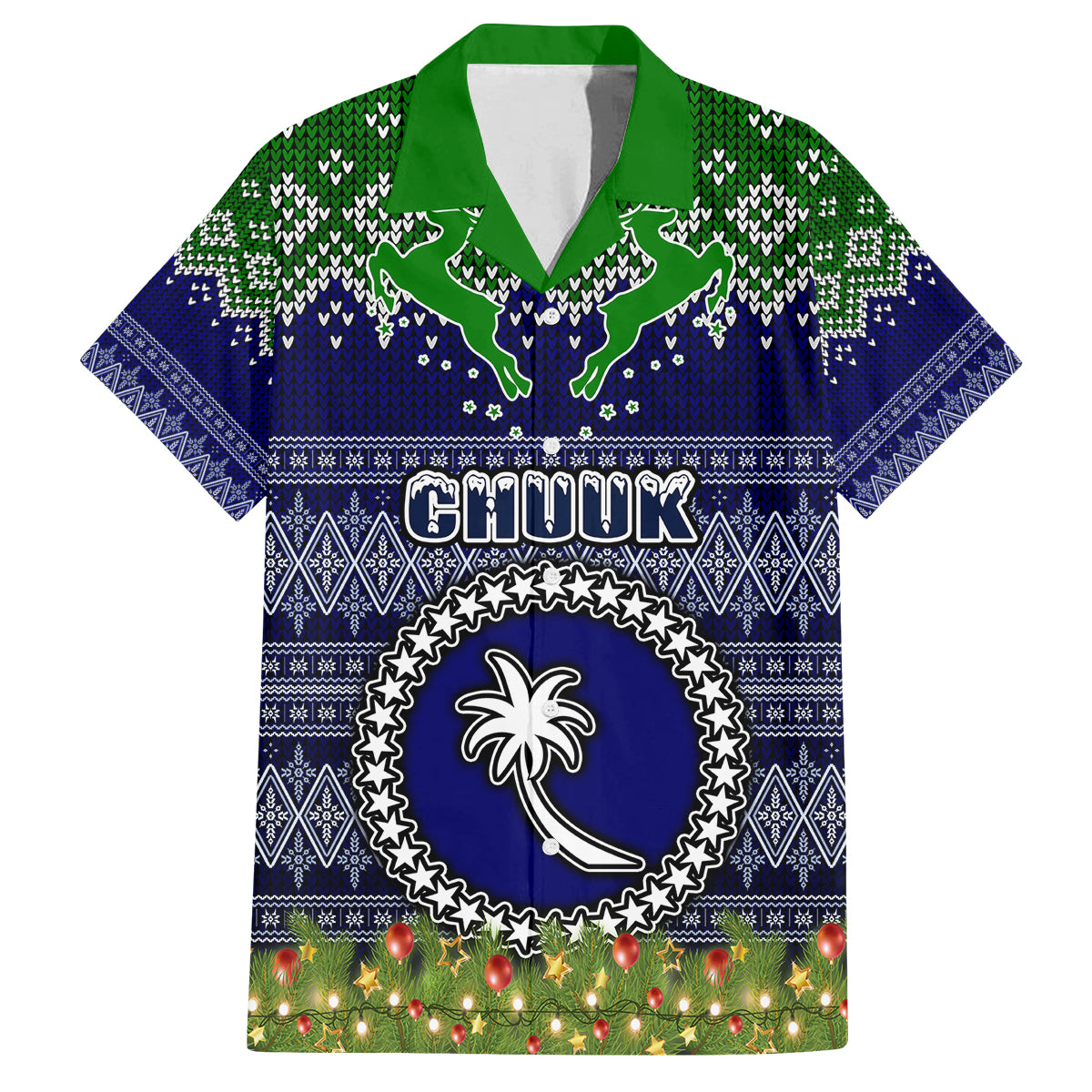 Personalised Chuuk State Christmas Family Matching Off Shoulder Short Dress and Hawaiian Shirt Coat of Arms Beautiful Merry Xmas Snowflake LT03 Dad's Shirt - Short Sleeve Blue - Polynesian Pride