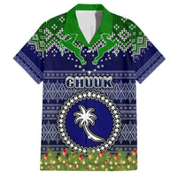Personalised Chuuk State Christmas Family Matching Short Sleeve Bodycon Dress and Hawaiian Shirt Coat of Arms Beautiful Merry Xmas Snowflake LT03 Dad's Shirt - Short Sleeve Blue - Polynesian Pride