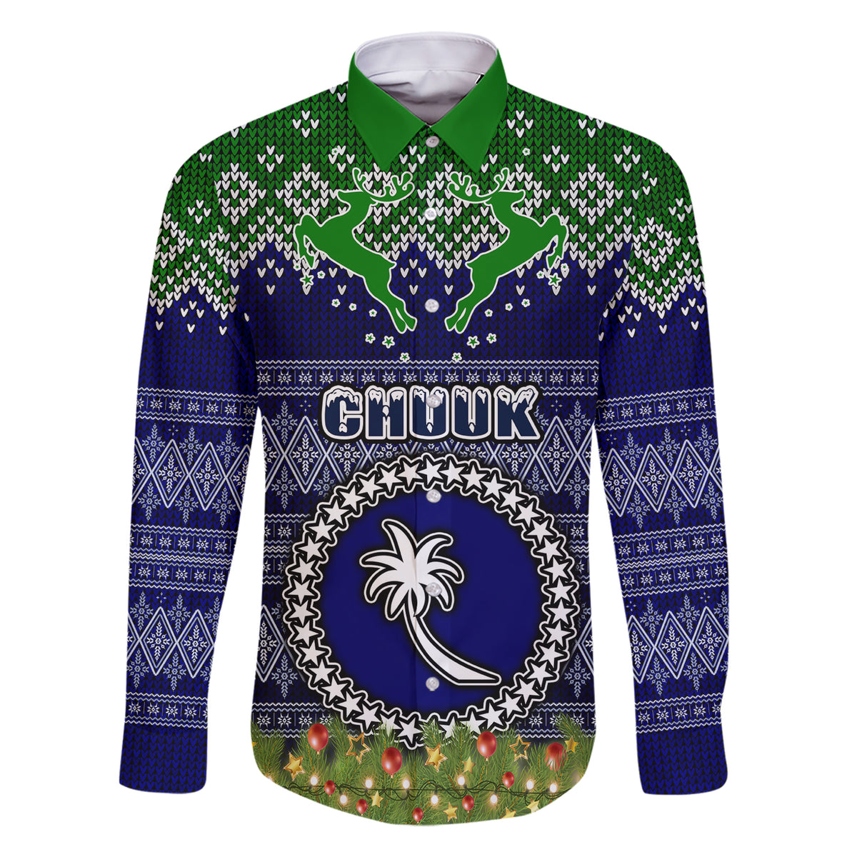 Personalised Chuuk State Christmas Family Matching Short Sleeve Bodycon Dress and Hawaiian Shirt Coat of Arms Beautiful Merry Xmas Snowflake LT03 Dad's Shirt - Long Sleeve Blue - Polynesian Pride
