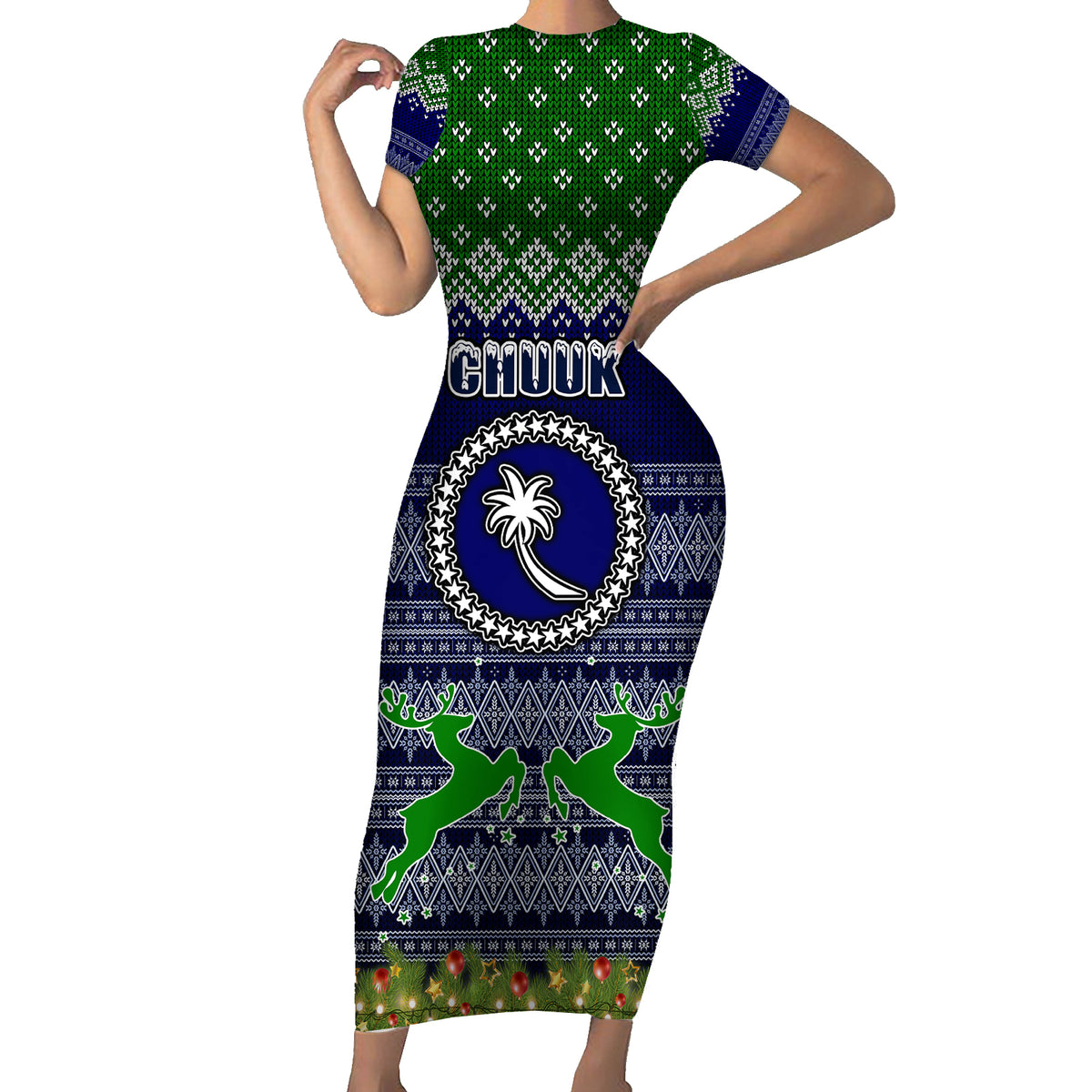Personalised Chuuk State Christmas Family Matching Short Sleeve Bodycon Dress and Hawaiian Shirt Coat of Arms Beautiful Merry Xmas Snowflake LT03 Mom's Dress Blue - Polynesian Pride
