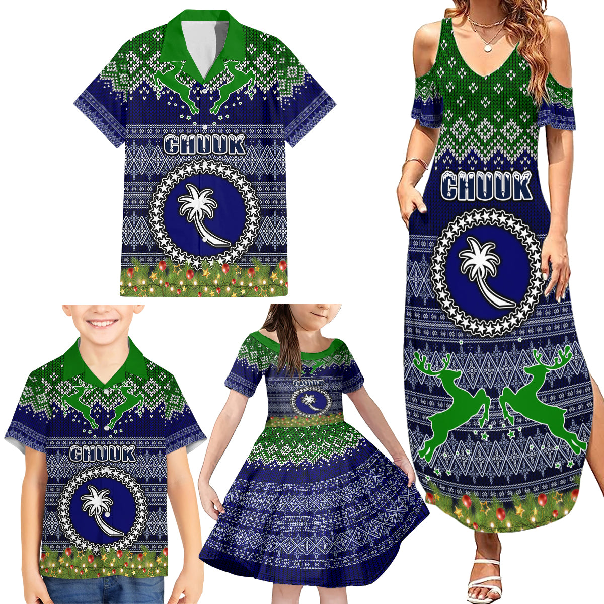Personalised Chuuk State Christmas Family Matching Summer Maxi Dress and Hawaiian Shirt Coat of Arms Beautiful Merry Xmas Snowflake LT03 - Polynesian Pride