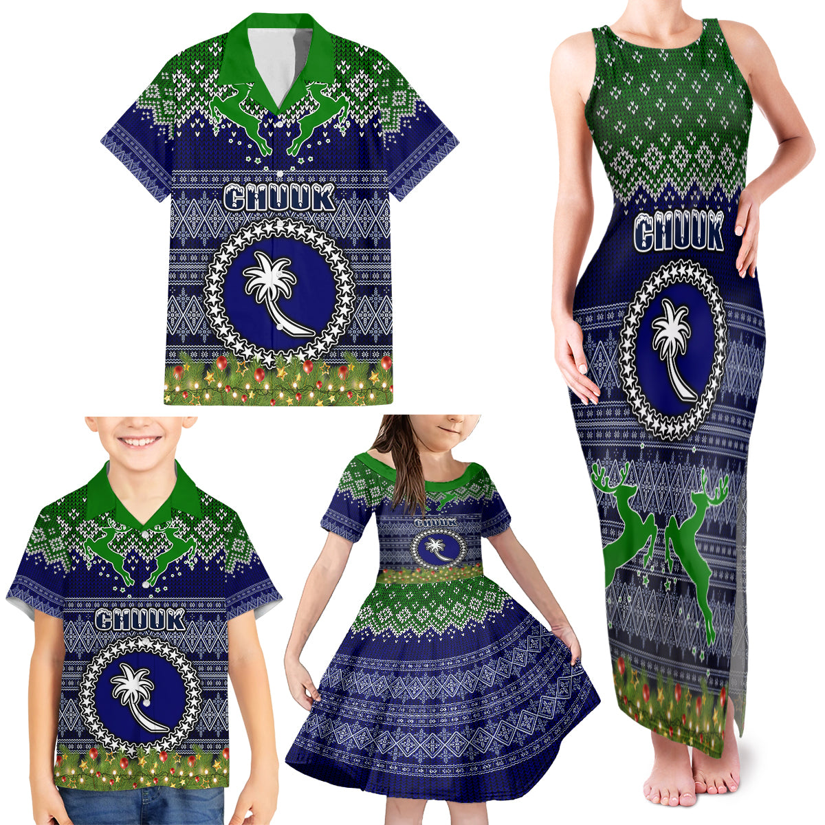 Personalised Chuuk State Christmas Family Matching Tank Maxi Dress and Hawaiian Shirt Coat of Arms Beautiful Merry Xmas Snowflake LT03 - Polynesian Pride