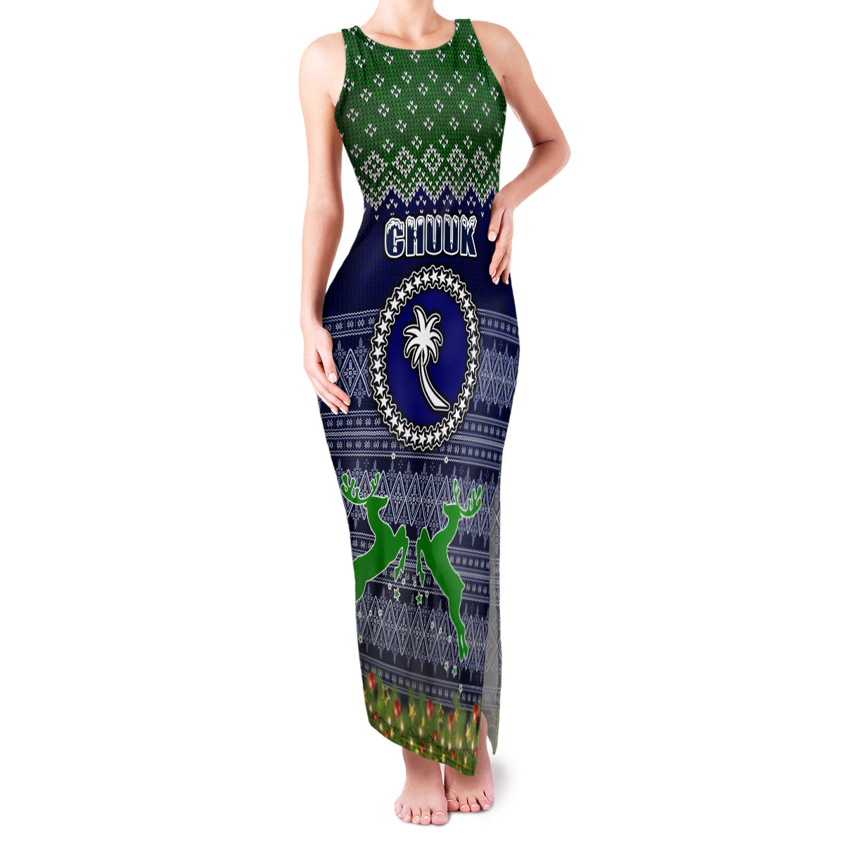 Personalised Chuuk State Christmas Family Matching Tank Maxi Dress and Hawaiian Shirt Coat of Arms Beautiful Merry Xmas Snowflake LT03 Mom's Dress Blue - Polynesian Pride