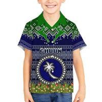 Personalised Chuuk State Christmas Family Matching Tank Maxi Dress and Hawaiian Shirt Coat of Arms Beautiful Merry Xmas Snowflake LT03 Son's Shirt Blue - Polynesian Pride