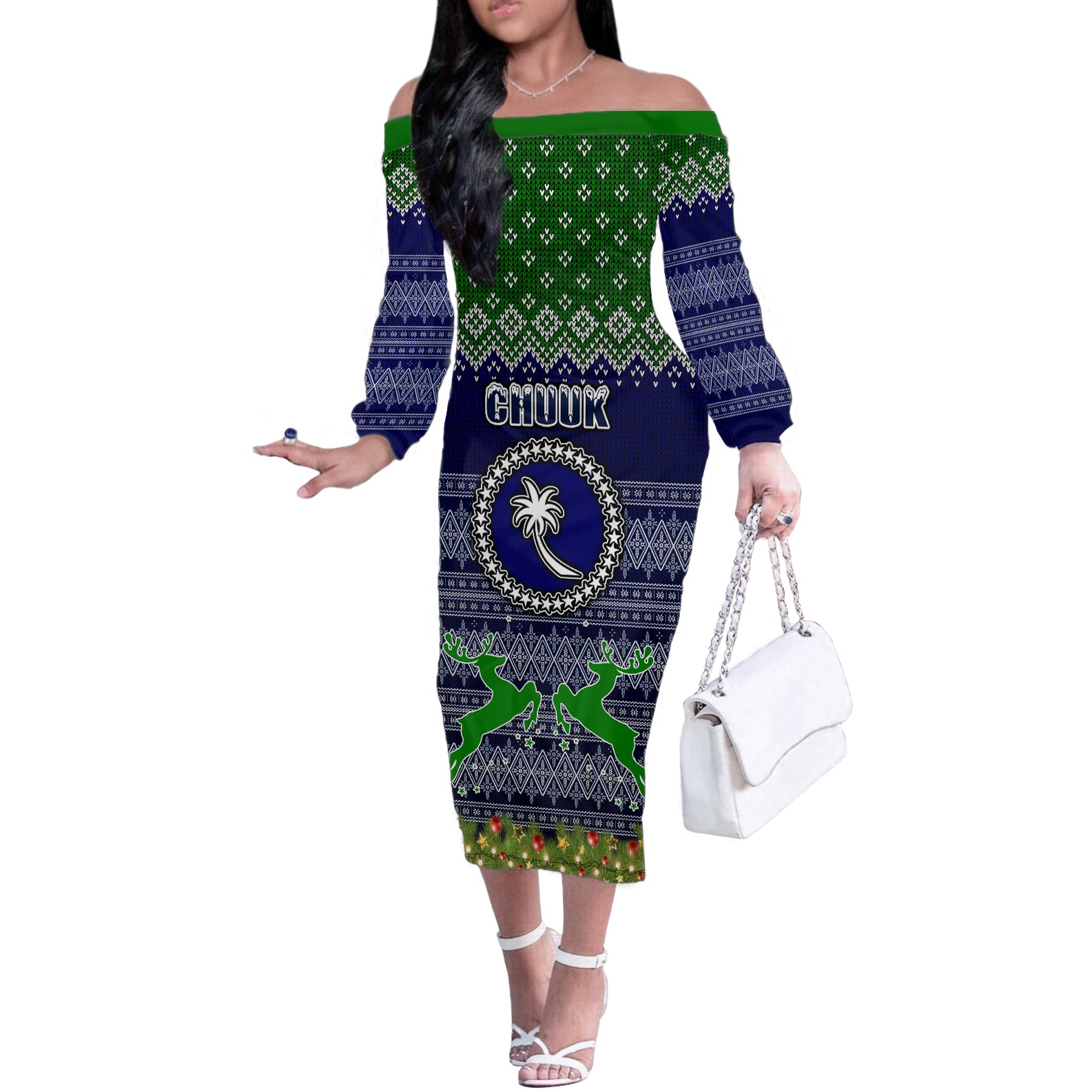 personalised-chuuk-state-christmas-off-the-shoulder-long-sleeve-dress-coat-of-arms-beautiful-merry-xmas-snowflake