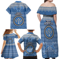 Kosrae Christmas Family Matching Off Shoulder Long Sleeve Dress and Hawaiian Shirt Coat of Arms Beautiful Merry Xmas Snowflake LT03 - Polynesian Pride