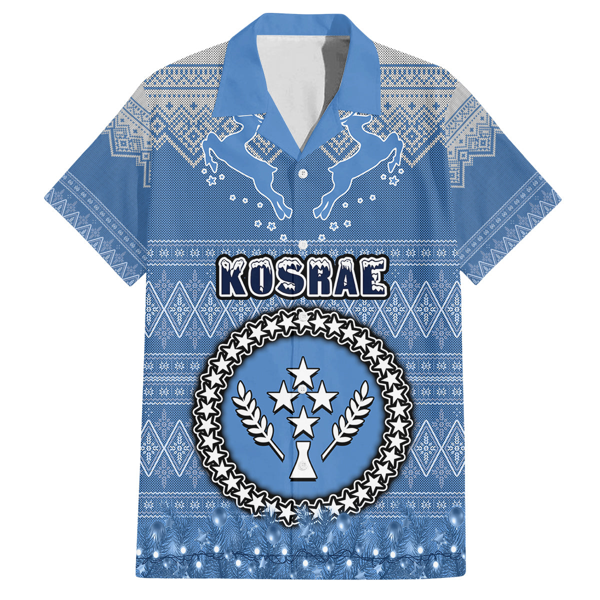 Kosrae Christmas Family Matching Off Shoulder Long Sleeve Dress and Hawaiian Shirt Coat of Arms Beautiful Merry Xmas Snowflake LT03 Dad's Shirt - Short Sleeve Blue - Polynesian Pride