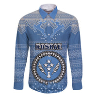 Kosrae Christmas Family Matching Off Shoulder Short Dress and Hawaiian Shirt Coat of Arms Beautiful Merry Xmas Snowflake LT03 Dad's Shirt - Long Sleeve Blue - Polynesian Pride
