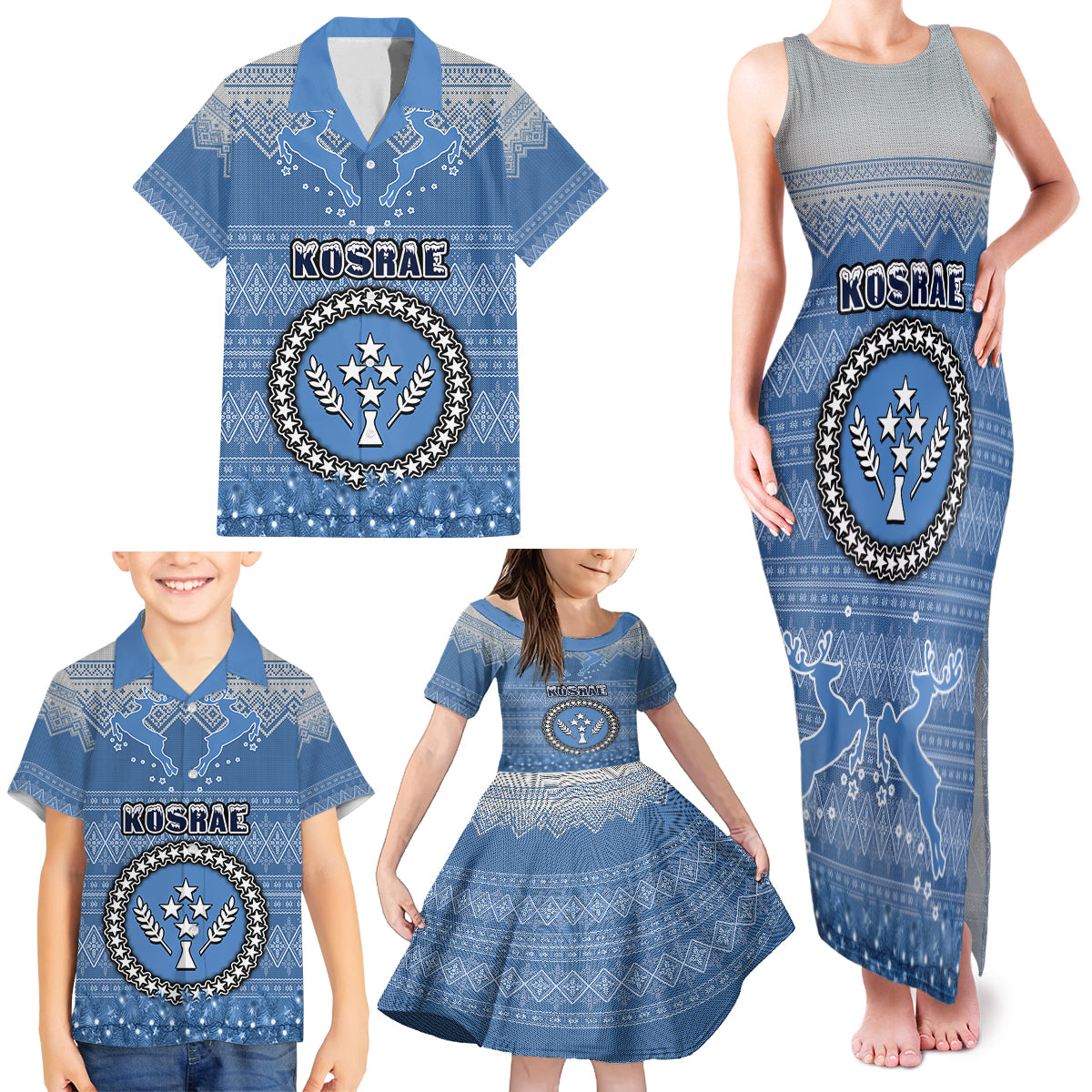 Kosrae Christmas Family Matching Tank Maxi Dress and Hawaiian Shirt Coat of Arms Beautiful Merry Xmas Snowflake LT03 - Polynesian Pride