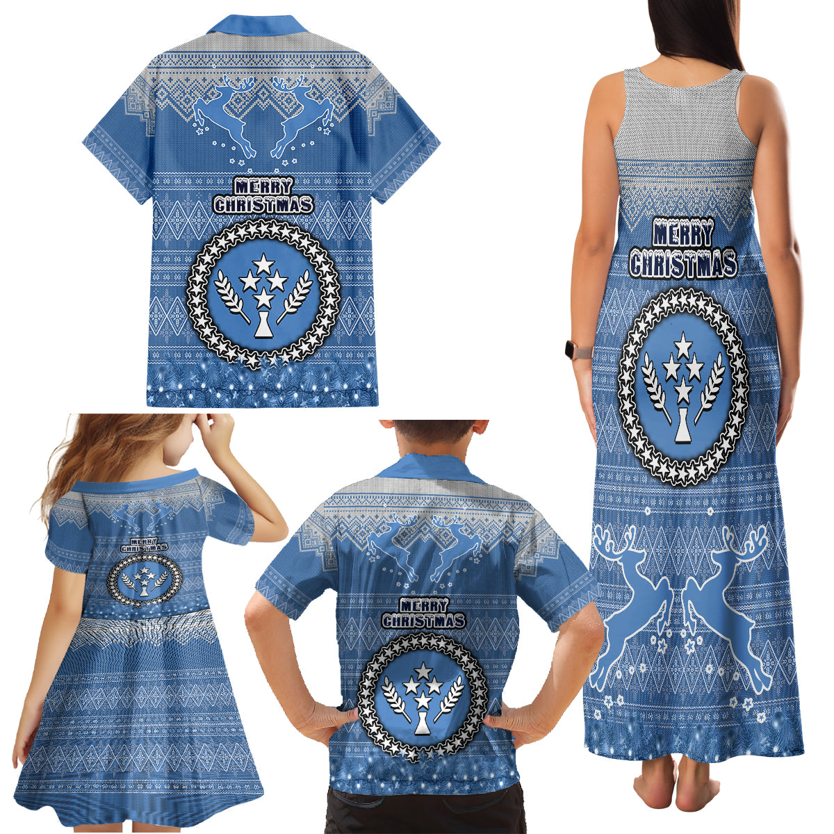 Kosrae Christmas Family Matching Tank Maxi Dress and Hawaiian Shirt Coat of Arms Beautiful Merry Xmas Snowflake LT03 - Polynesian Pride