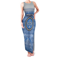 Kosrae Christmas Family Matching Tank Maxi Dress and Hawaiian Shirt Coat of Arms Beautiful Merry Xmas Snowflake LT03 Mom's Dress Blue - Polynesian Pride