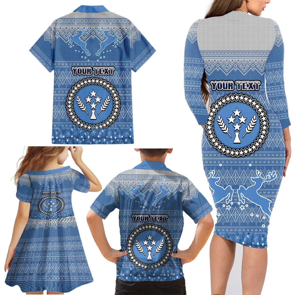 Personalised Kosrae Christmas Family Matching Long Sleeve Bodycon Dress and Hawaiian Shirt Coat of Arms Beautiful Merry Xmas Snowflake LT03 - Polynesian Pride