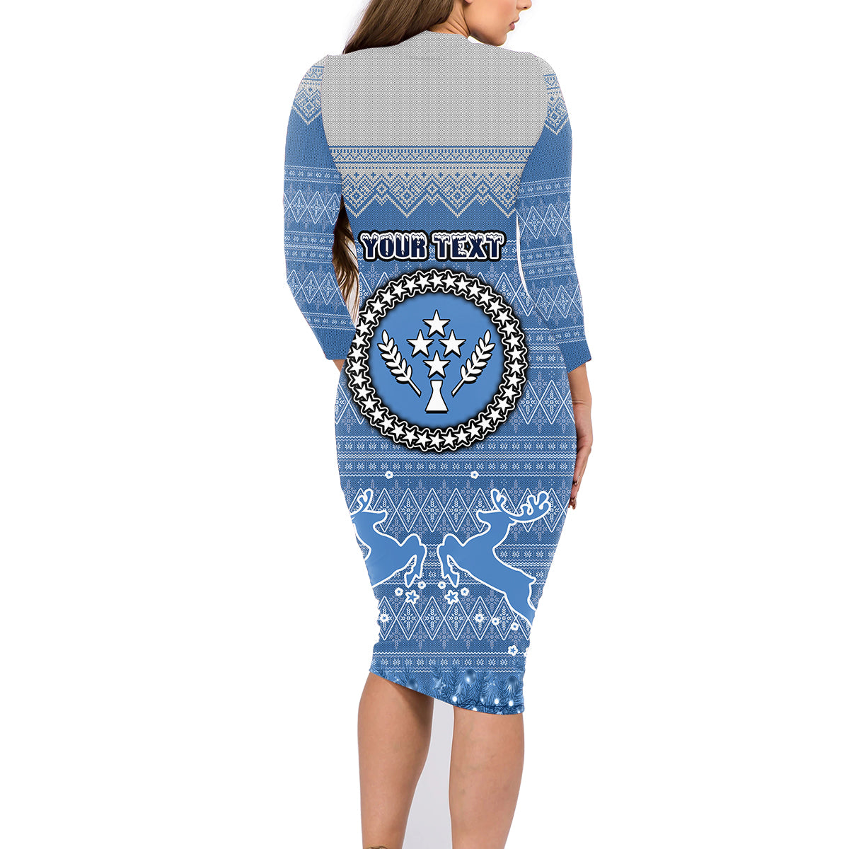 Personalised Kosrae Christmas Family Matching Long Sleeve Bodycon Dress and Hawaiian Shirt Coat of Arms Beautiful Merry Xmas Snowflake LT03 - Polynesian Pride