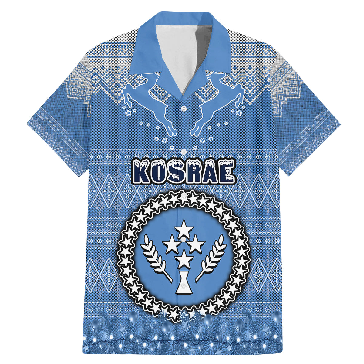 Personalised Kosrae Christmas Family Matching Mermaid Dress and Hawaiian Shirt Coat of Arms Beautiful Merry Xmas Snowflake LT03 Dad's Shirt - Short Sleeve Blue - Polynesian Pride