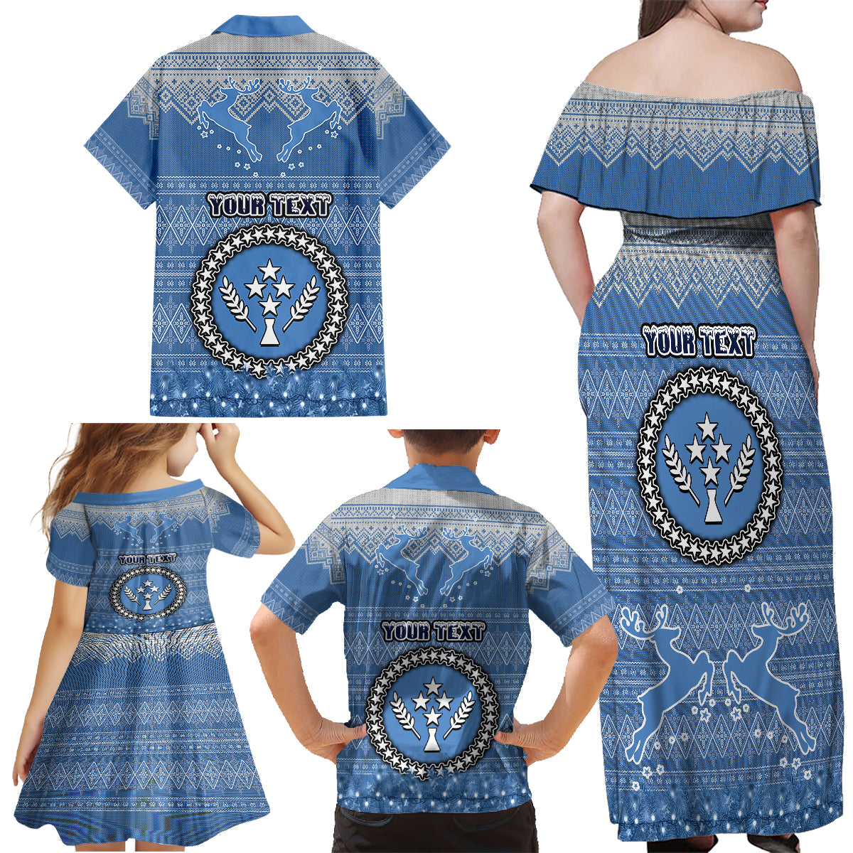 Personalised Kosrae Christmas Family Matching Off Shoulder Maxi Dress and Hawaiian Shirt Coat of Arms Beautiful Merry Xmas Snowflake LT03 - Polynesian Pride