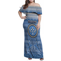 Personalised Kosrae Christmas Family Matching Off Shoulder Maxi Dress and Hawaiian Shirt Coat of Arms Beautiful Merry Xmas Snowflake LT03 Dad's Shirt - Long Sleeve Blue - Polynesian Pride