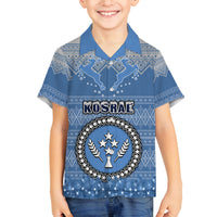 Personalised Kosrae Christmas Family Matching Off Shoulder Maxi Dress and Hawaiian Shirt Coat of Arms Beautiful Merry Xmas Snowflake LT03 Son's Shirt Blue - Polynesian Pride