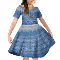 Personalised Kosrae Christmas Family Matching Tank Maxi Dress and Hawaiian Shirt Coat of Arms Beautiful Merry Xmas Snowflake LT03 Daughter's Dress Blue - Polynesian Pride