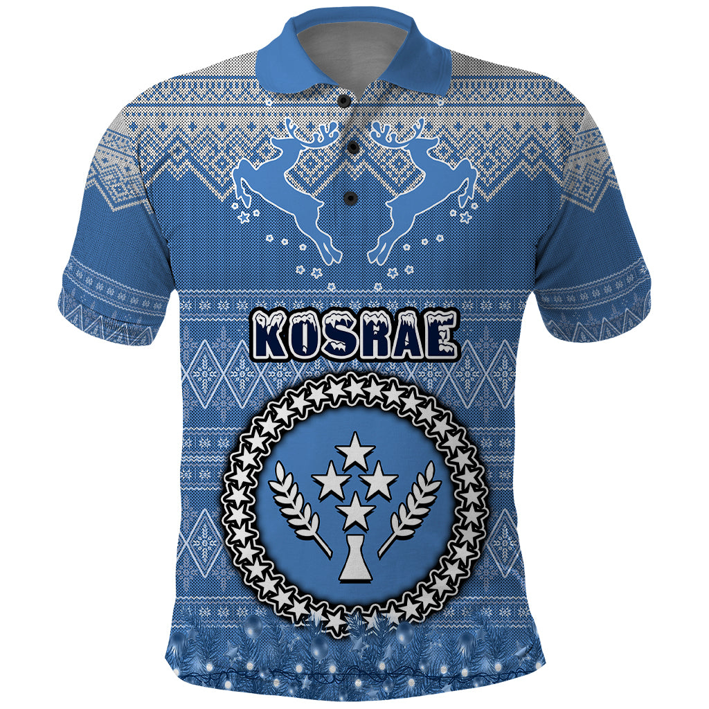 Personalised Kosrae Christmas Polo Shirt Coat of Arms Beautiful Merry Xmas Snowflake LT03 Blue - Polynesian Pride